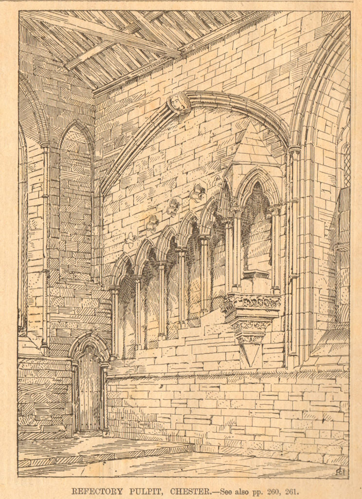 Refectory Pulpit, Chester. Cheshire 1900 old antique vintage print picture